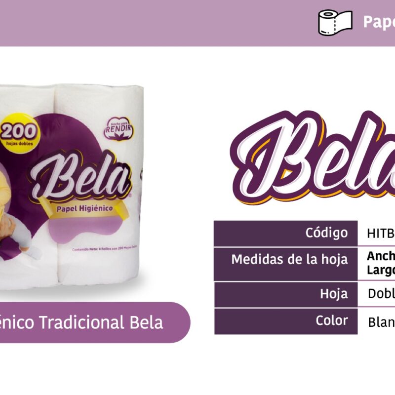 Higiénico Tradicional Bela 200 hojas