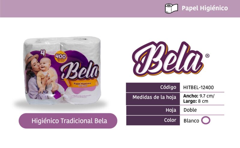 Higiénico Tradicional Bela 400 hojas