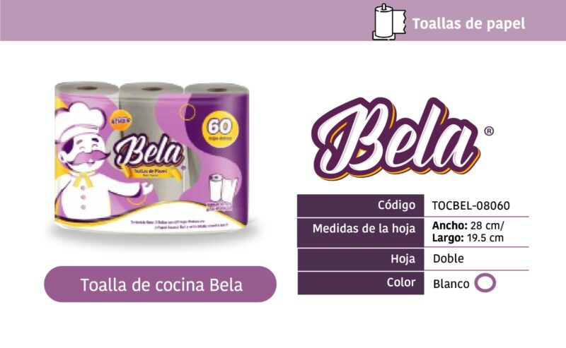 Toalla de Cocina Bela 60 hojas dobles.