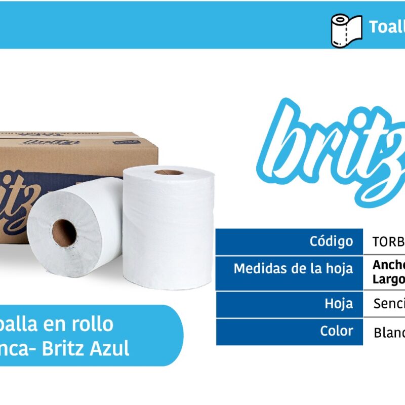 Toalla En Rollo Blanca Britz Azul.